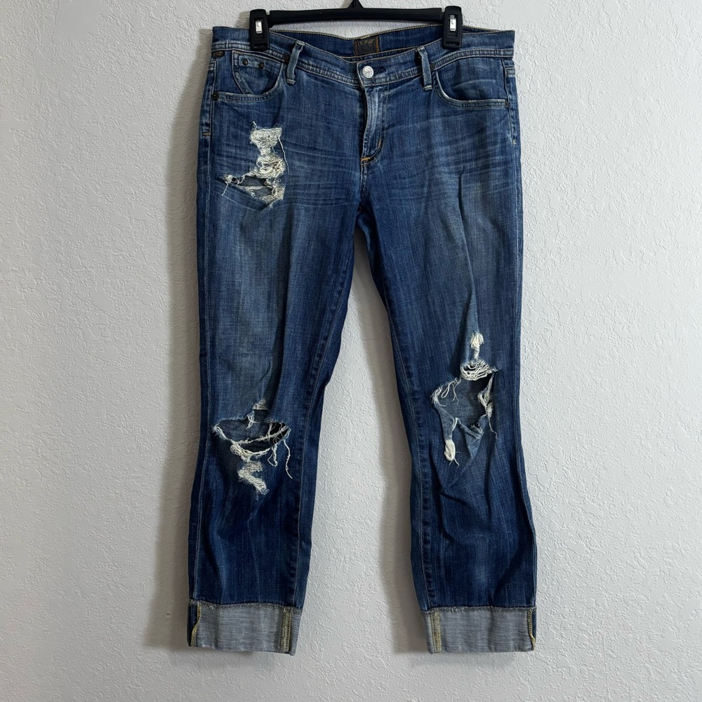 Citizens Of Humanity Distressed Dark Blue Cropped Jeans